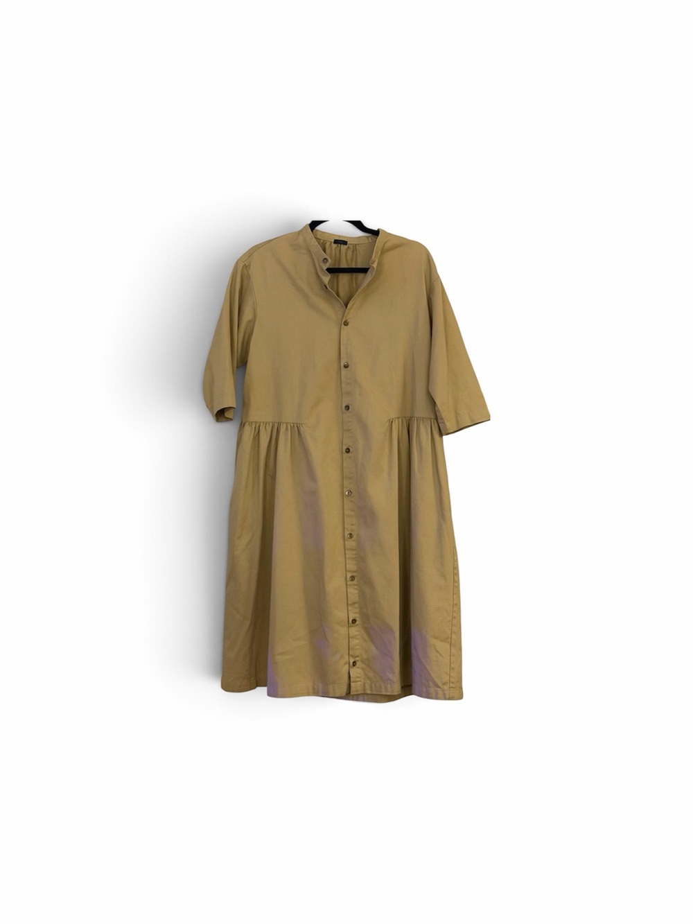 Relaxed Tan Button-Front Midi Dress